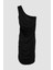 Drape Detaylı Tek Omuz Cut Out Mini Elbise Siyah 1