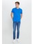 Erkek Saks Mavi %100 Pamuk Slim Fit Dar Kesim Bisiklet Yaka Tişört 3