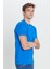 Erkek Saks Mavi %100 Pamuk Slim Fit Dar Kesim Bisiklet Yaka Tişört 4