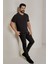 Erkek Siyah %100 Pamuk Slim Fit Dar Kesim Bisiklet Yaka Tişört 2