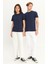 Erkek Lacivert %100 Pamuk Slim Fit Dar Kesim Bisiklet Yaka Tişört 5