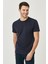 Erkek Lacivert %100 Pamuk Slim Fit Dar Kesim Bisiklet Yaka Tişört 7