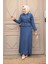 Ceketli Indigo Mavisi Tesettür Elbise Ikili Takım 44651IM 1