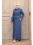 Ceketli Indigo Mavisi Tesettür Elbise Ikili Takım 44651IM 2