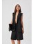 Kadın Siyah Lui Long Waistcoat Kruvaze Yaka Yelek 4