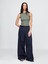 Kadın Lacivert High Rise Twill Pleated Wide-Leg Khaki Pantolon 1