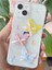 Apple iPhone 13 - 14 - 15 Kılıf Şeffaf Simli Renkli 3D Kelebek Desenli Fiyonk Kurdale Silikon Kapak 1