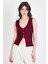 Bordo Düğme Detaylı V Yaka Bluz 018 1