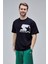 Mahone Siyah Bisiklet Yaka Baskılı Oversize Erkek Tshirt 1