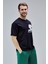 Mahone Siyah Bisiklet Yaka Baskılı Oversize Erkek Tshirt 4