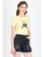 Sarı Ayıcık Baskılı Leopar Detaylı Slim Fit Crop Tişört 0549 2