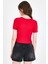 Kırmızı Ayıcık Baskılı Leopar Detaylı Slim Fit Crop Tişört 0549 5