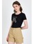 Siyah Ayıcık Baskılı Leopar Detaylı Slim Fit Crop Tişört 0549 2