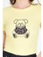 Sarı Ayıcık Baskılı Leopar Detaylı Slim Fit Crop Tişört 0549 4