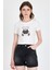 Ekru Ayıcık Baskılı Leopar Detaylı Slim Fit Crop Tişört 0549 1
