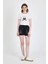 Ekru Ayıcık Baskılı Leopar Detaylı Slim Fit Crop Tişört 0549 3