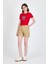 Kırmızı Leopar Fiyonk Baskılı Taş Detaylı Slim Fit Crop Tişört 0549-1 3