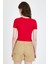 Kırmızı Leopar Fiyonk Baskılı Taş Detaylı Slim Fit Crop Tişört 0549-1 5