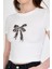 Ekru Leopar Fiyonk Baskılı Taş Detaylı Slim Fit Crop Tişört 0549-1 3
