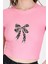 Pembe Leopar Fiyonk Baskılı Taş Detaylı Slim Fit Crop Tişört 0549-1 4