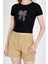 Siyah Leopar Fiyonk Baskılı Taş Detaylı Slim Fit Crop Tişört 0549-1 4