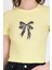 Sarı Leopar Fiyonk Baskılı Taş Detaylı Slim Fit Crop Tişört 0549-1 4