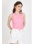 Pembe Fiyonk Işlemeli Crop Örme Atlet 0849 2
