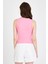 Pembe Fiyonk Işlemeli Crop Örme Atlet 0849 4