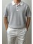 Erkek Beyaz Çizgili Düğmeli Regular Fit Triko T-Shirt 1