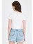Ekru Bisiklet Yaka Taş Işleme Detaylı Slim Fit Crop Tişört 1149 5