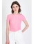 Pembe Bisiklet Yaka Taş Işleme Detaylı Slim Fit Crop Tişört 1149 1