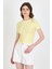 Sarı Bisiklet Yaka Taş Işleme Detaylı Slim Fit Crop Tişört 1149 1