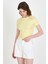 Sarı Bisiklet Yaka Taş Işleme Detaylı Slim Fit Crop Tişört 1149 2