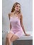 Kadın Askılı Şortlu Dantel Detaylı Çizgili Pijama Takımı Pembe Beyaz - 2031 7