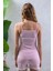 Kadın Askılı Şortlu Dantel Detaylı Çizgili Pijama Takımı Pembe Beyaz - 2031 8