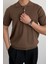 Erkek Kahverengi Düğmeli Regular Fit Triko T-Shirt 1