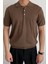 Erkek Kahverengi Düğmeli Regular Fit Triko T-Shirt 2