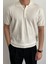 Erkek Beyaz Düğmeli Regular Fit Triko T-Shirt 2