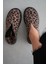 Denny Hakiki Deri Oval Burunlu V Detaylı Kadın Loafer- Leopar 4