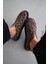 Denny Hakiki Deri Oval Burunlu V Detaylı Kadın Loafer- Leopar 5