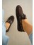 Lossy Hakiki Deri Bağcık Detayı Kadın Loafer- Acı Kahve 3