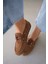 Lossy Hakiki Deri Bağcık Detayı Kadın Loafer- Taba 1