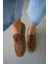Lossy Hakiki Deri Bağcık Detayı Kadın Loafer- Taba 4