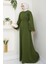 Broş Detaylı Ayrobin Elbise 1545 - Haki 1