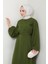 Broş Detaylı Ayrobin Elbise 1545 - Haki 2