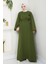 Broş Detaylı Ayrobin Elbise 1545 - Haki 3