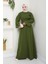Broş Detaylı Ayrobin Elbise 1545 - Haki 5