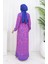 Desenli Kuşaklı Elbise 2091-01 Fuşya Saks 5