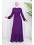 Eteği Fırfırlı Kuşaklı Elbise 4103-08 Mor 2
