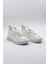 Taş Detaylı Triko Ithal Kadın Sneakers Spor Ayakkabı KB0001 Beyaz 2